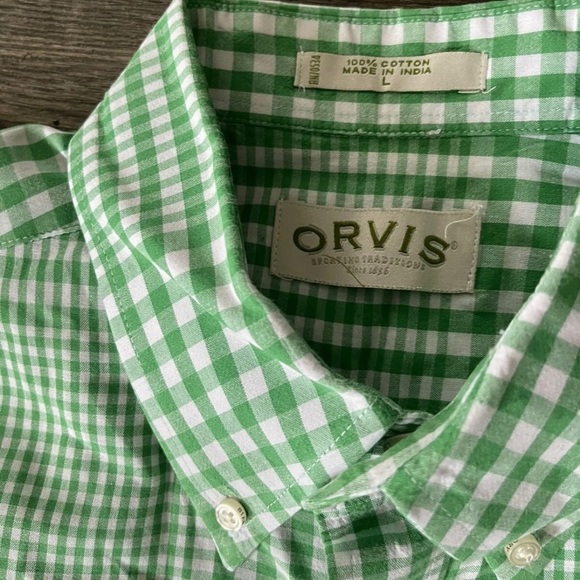 Orvis shirt button up green check men’s Sz L front pocket - Picture 4 of 4